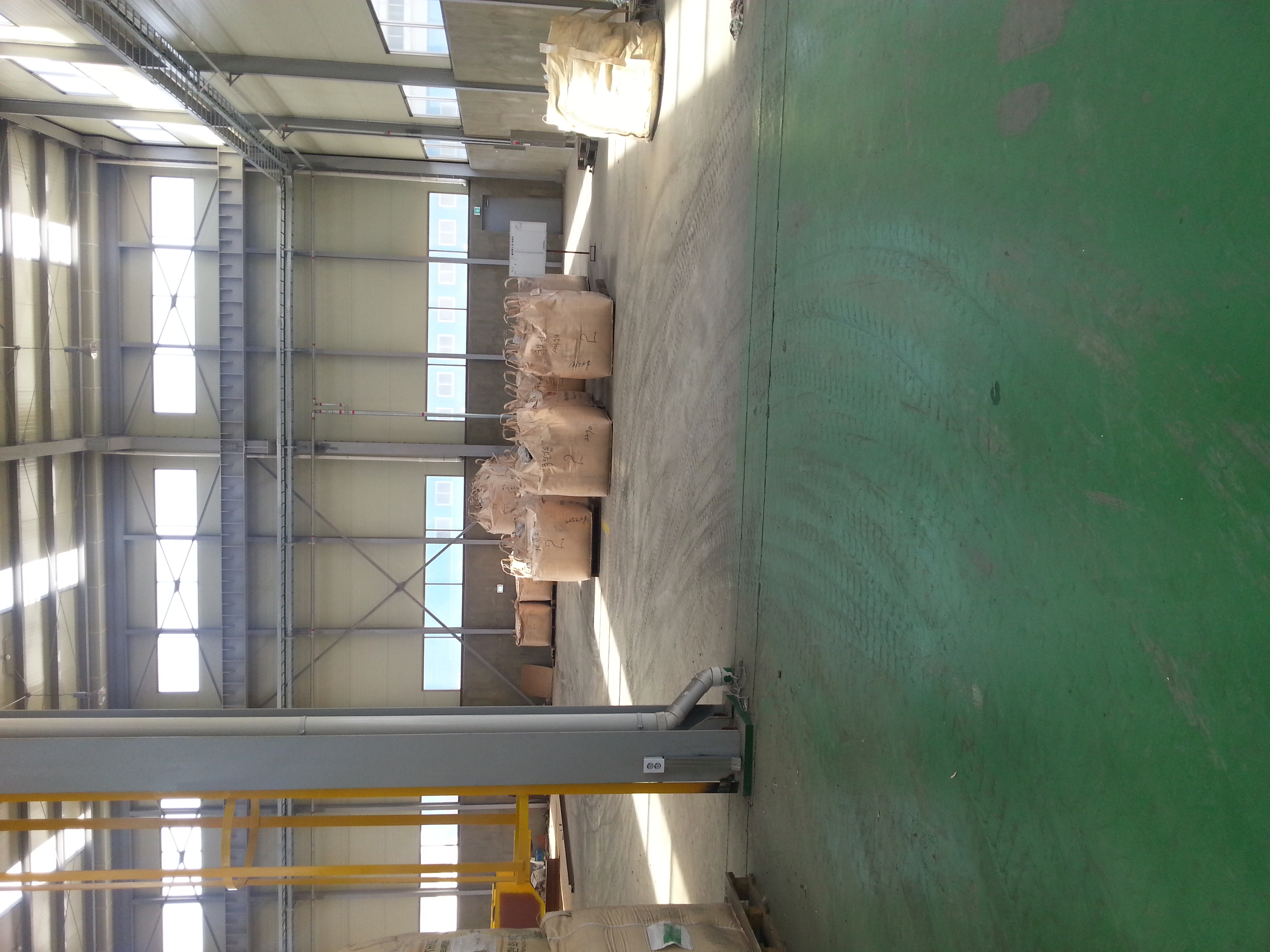 Factory interior with stored material